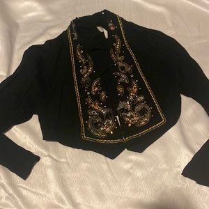 80’ss vintage black crop blazer with embellished